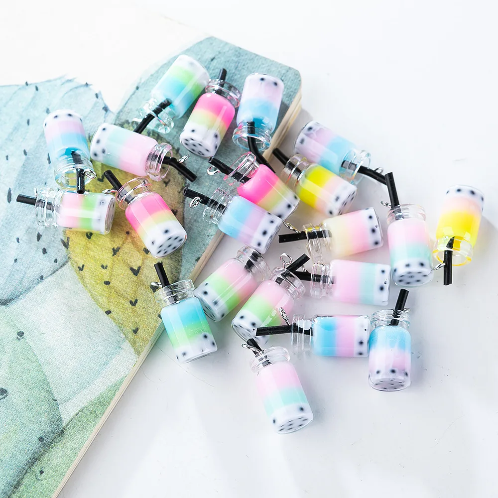 New Mix Candy Color Resin Pearl Milk Tea Drink Charms Bottle Mini Rainbow Cup Dangle for DIY Earring Necklace Bracelet Jewelry