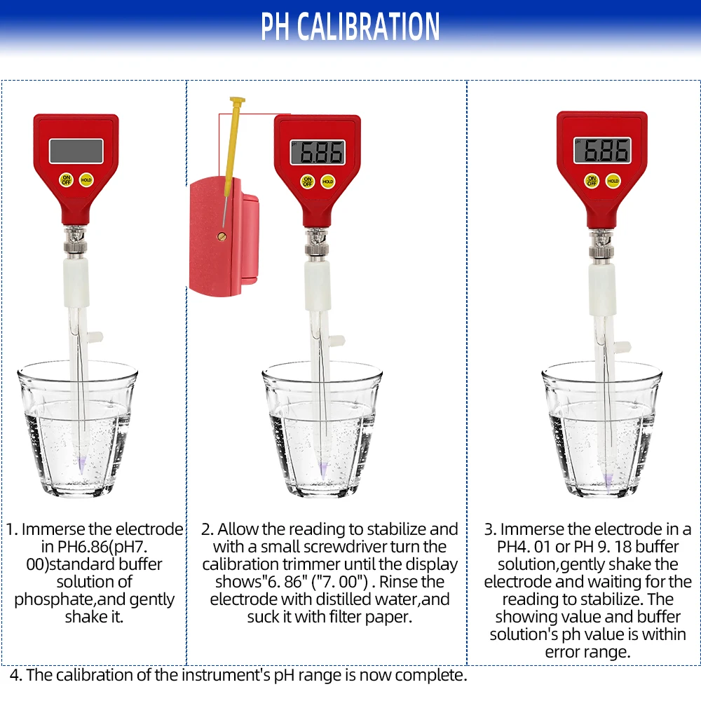 Phmetro per acquario Tester per la qualità dell\'acqua elettrodo in vetro affilato strumenti per la misurazione del PH PH-98108 per acqua cibo