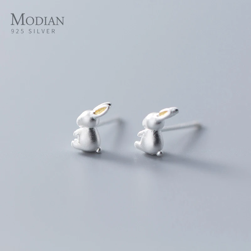 Modian 100% 925 Sterling Silver Cute Animal 3D Rabbit Stud Earrings for Women And Girl Fashion Korean Style Jewelry Brincos