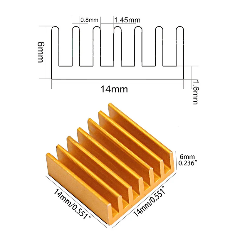 50 sztuk YOUNUON 14x14x6mm złoty aluminiowy radiator radiator, elektroniczny chip chłodzący chłodnica chłodnicy dla IC MOSFET SC — zdjęcie produktu 4