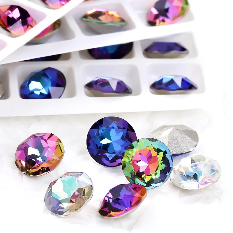 8mm/10mm/12mm 10/20Pcs Gemstone Flower Rhinestone Round Crystal Premium Diamond Pointback Strass Jewerlry Stone Loose Crystal