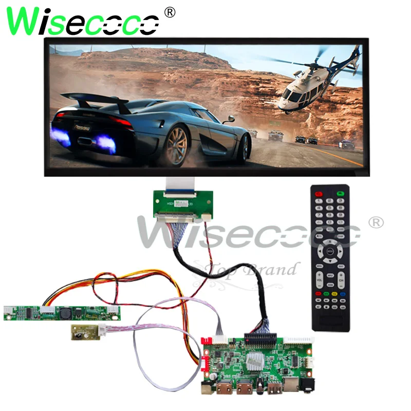 Wisecoco 12.3 Inch 1920x720 IPS TFT LCD Panel Stretched Bar Touch Display USB SD Card Driver Board