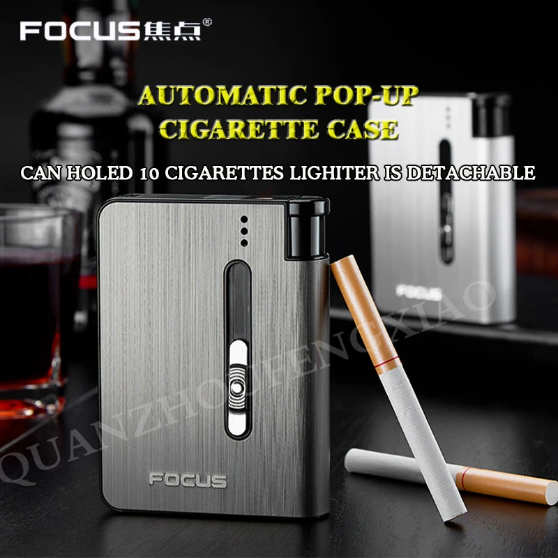 2in1 Automatic Cigarette Case Can be Installed Lighter 10pcs Cigarettes Capacity Metal Box Best Gifts Gadgets for Men