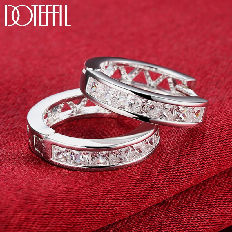 

DOTEFFIL 925 Sterling Silver AAA Zircon Circle Hoop Charm Earrings Fashion For Woman Wedding Engagement Party Gift Jewelry