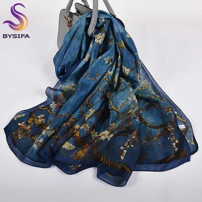 

Orange Blue Winter Women Pure Silk Scarf Shawl Spring Fall Fashion Large Elegant Classical Long Scarves Wraps Printed 180*110cm