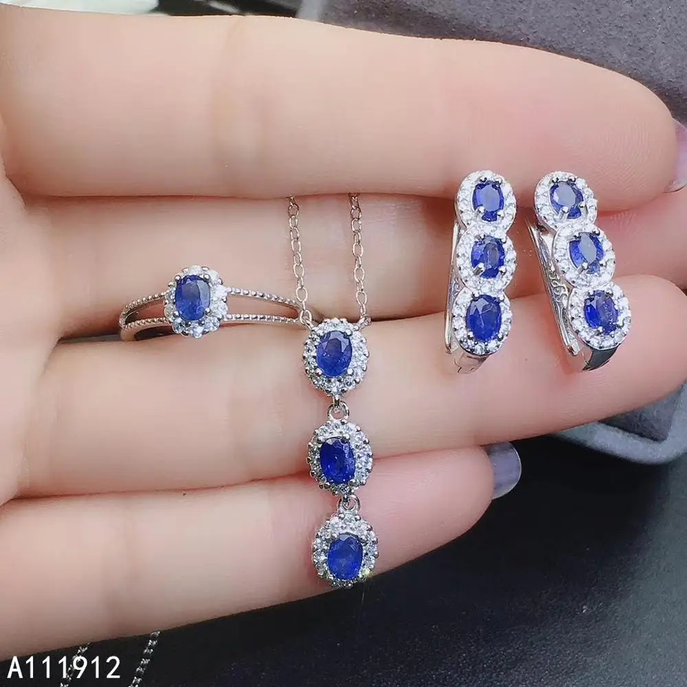 

KJJEAXCMY fine jewelry natural sapphire 925 sterling silver women pendant necklace chain ring earrings set support test fashion