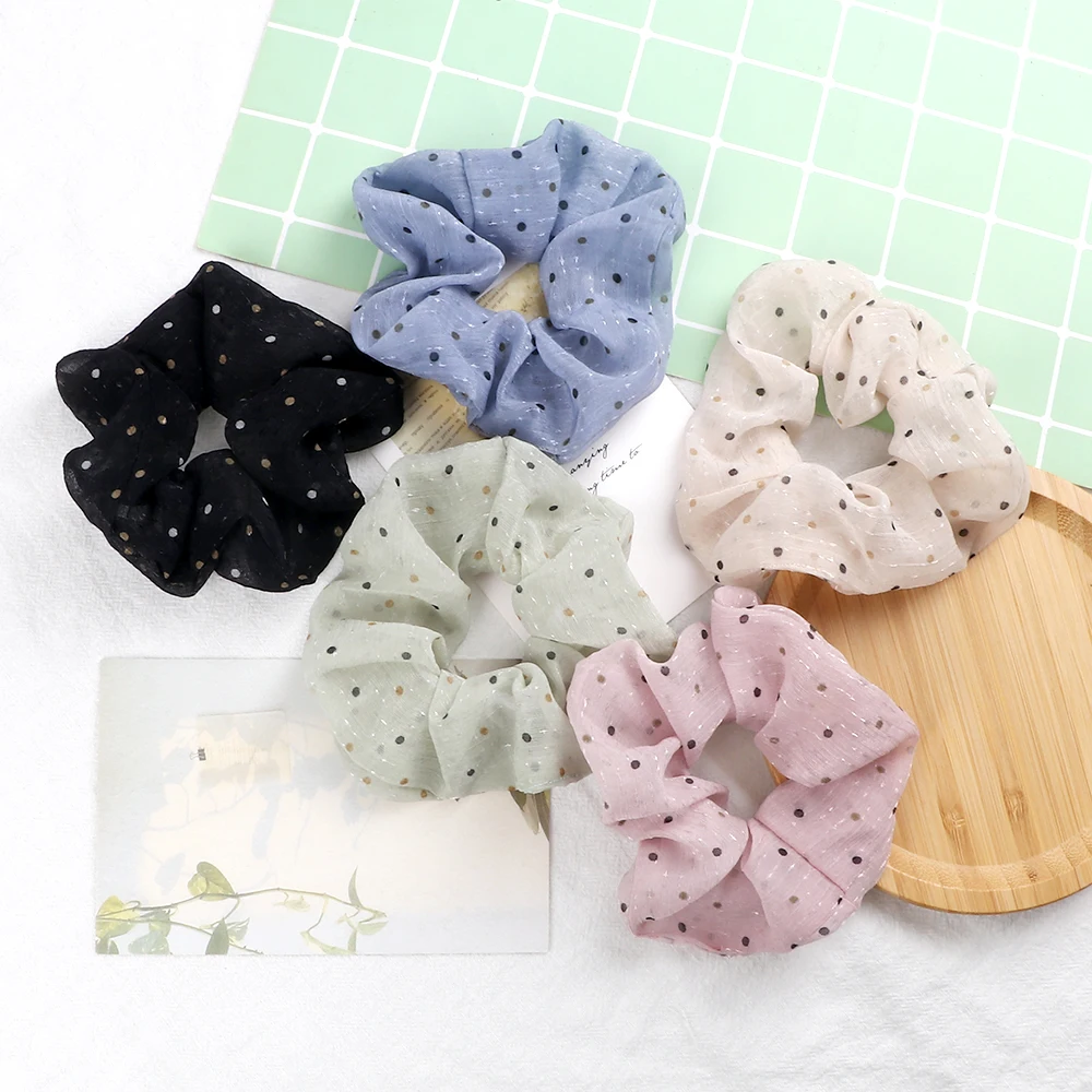 Korean Trendy Polka Dot Hair Band Accessories Yarn Flax Thin Large Hair Ties High Elastic Scrunchies Women Girl Elegant Headwear