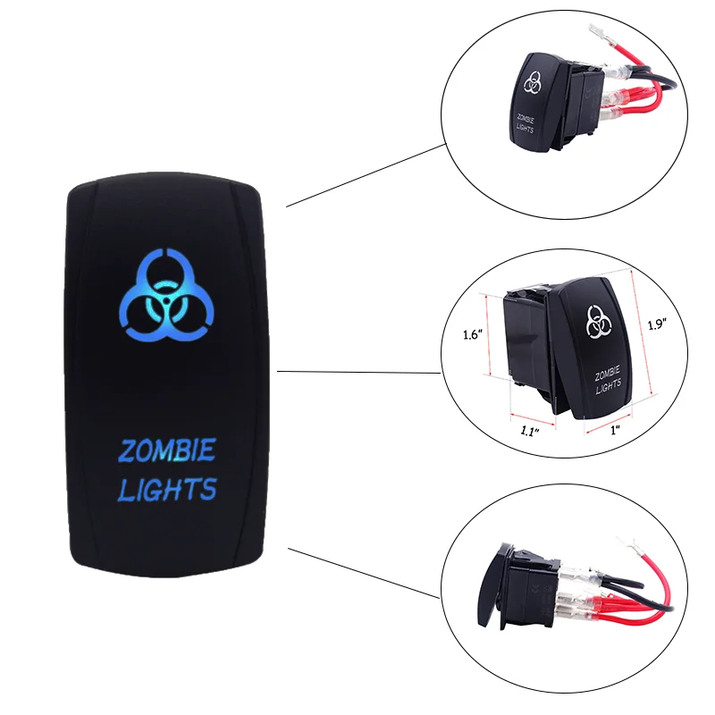 Car Light Switch 12V 20A Push Rocker Toggle 5Pin Blue LED Light Switch For UTV Polaris RZR Boat Yamaha Can-AM Maverick