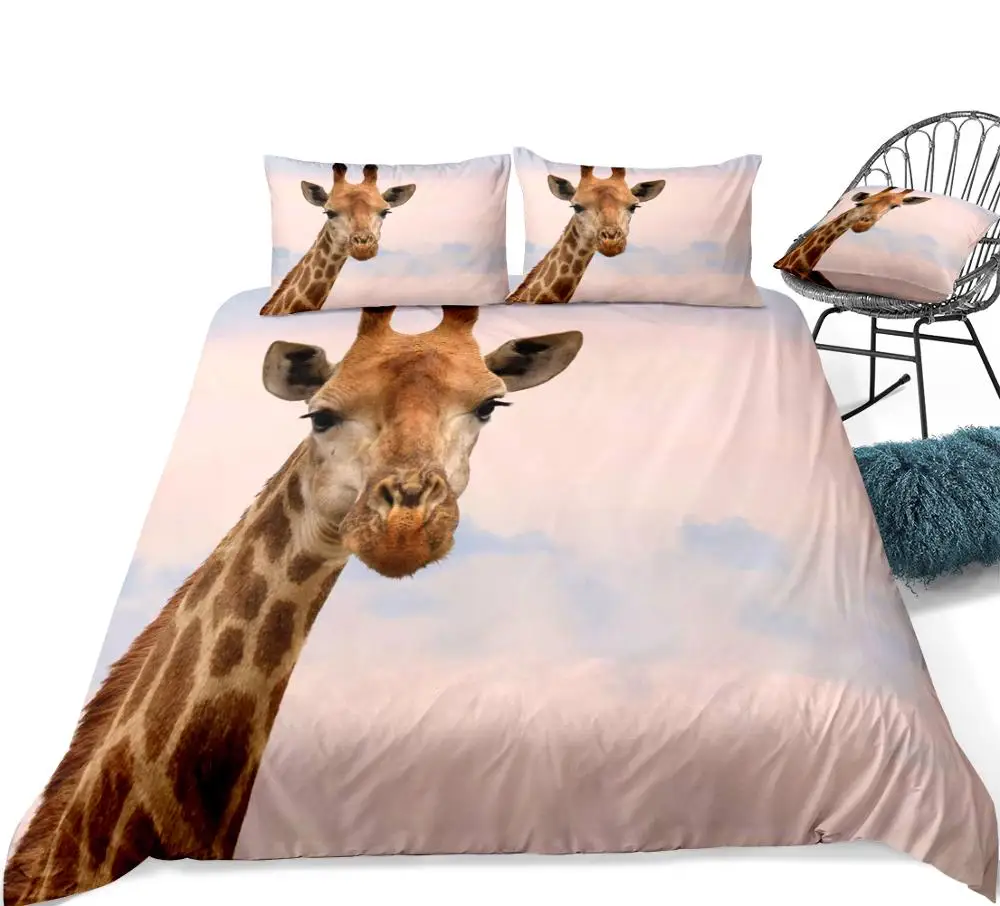 3D Giraffe Duvet Cover Set Pink Bedding Set African Animals Bedspread For Boys Girls Kids Home Textiles Microfiber Bedspread