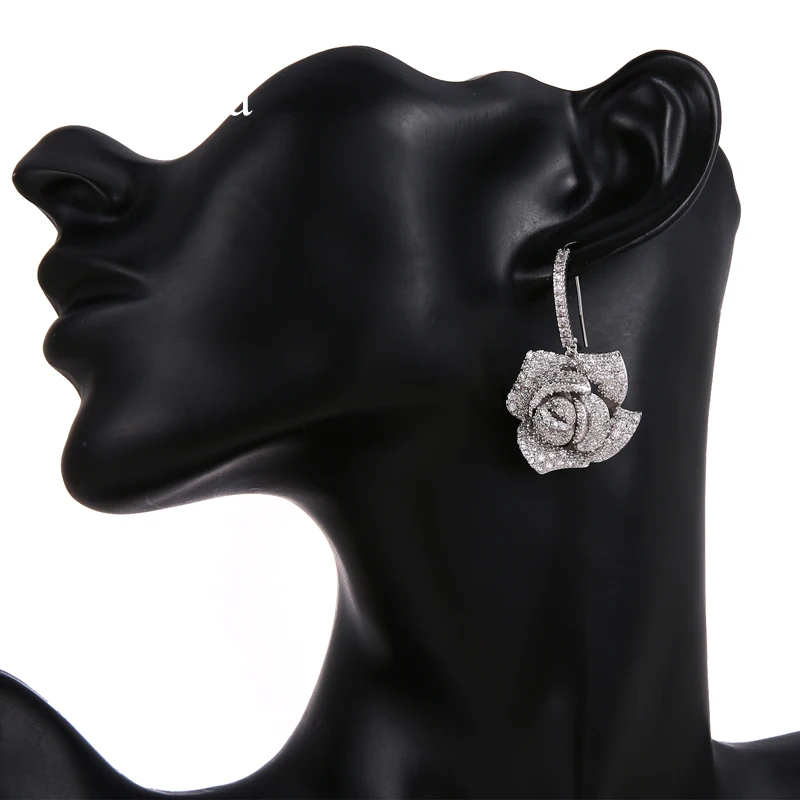 Emmaya Attractive Big Flower Appearance Silver Plated Nobler Earring Zirconia For Women And Ladies In The Dinner Ornament