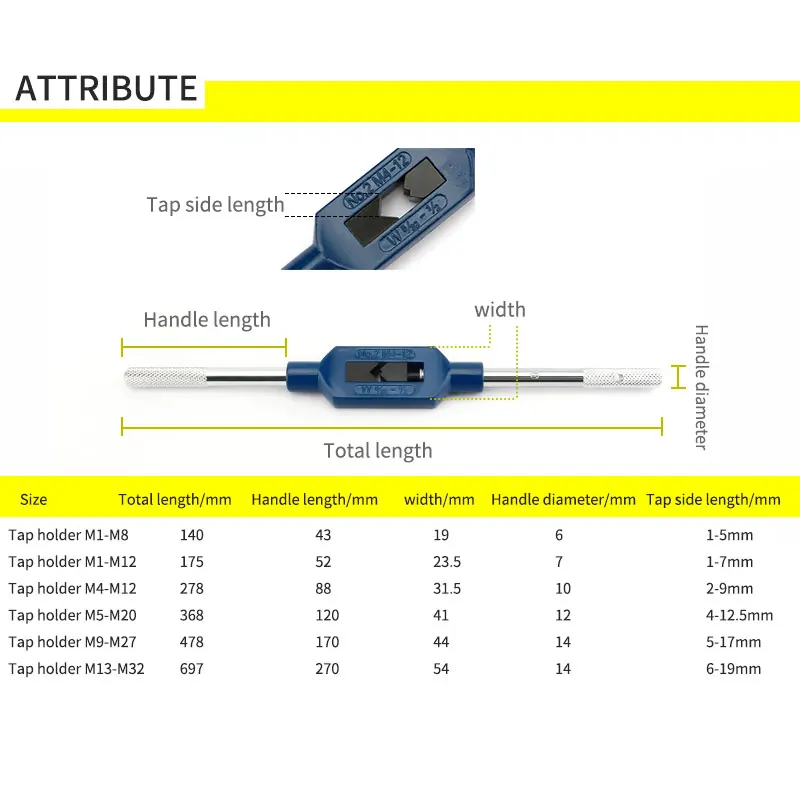 1 pièce support de clé à main réglable, accessoires pour robinets et outils de taraudage M1-M32