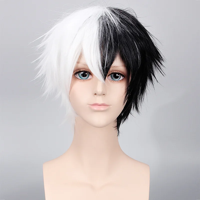 Anime Danganronpa Monokuma Pruik Cosplay Kostuum Dangan Ronpa Vrouwen Mannen Korte Wit Zwart Hittebestendige Synthetisch Haar Pruiken