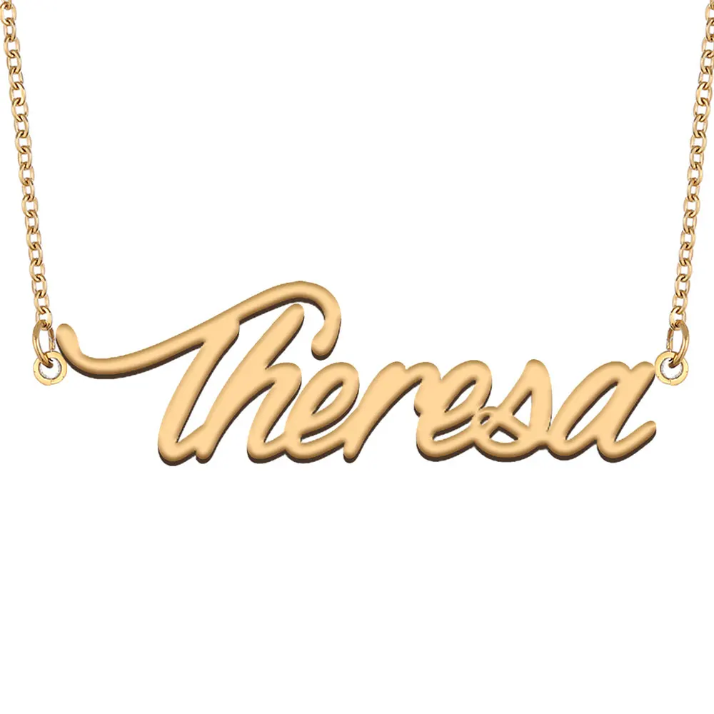 Theresa Name Necklace Personalized Women Stainless Steel Jewelry Gold Plated Nameplate Pendant Femme Mother Girlfriend Gift