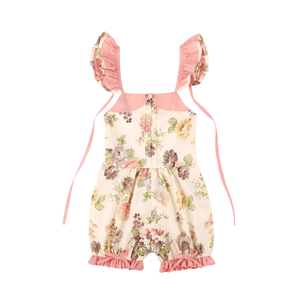 

Flofallzique 2021 Brand Girl Romper Cotton Summer Vintage Floral With Petal Sleeves Cute Kids Clothes For Outdoor Leisure