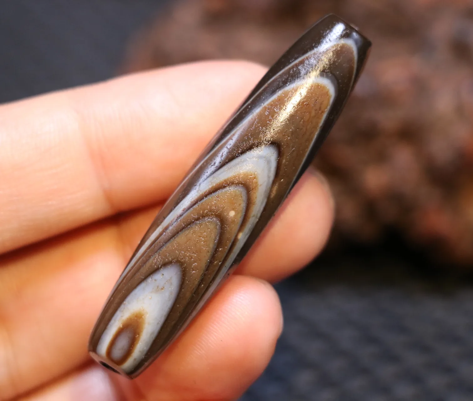 Ultra Energy Tibetan Old Agate Natural Silkworm Line Abstract Mountain dZi Bead Amulet Pendant Talisman 5A+ T UPD211202A3