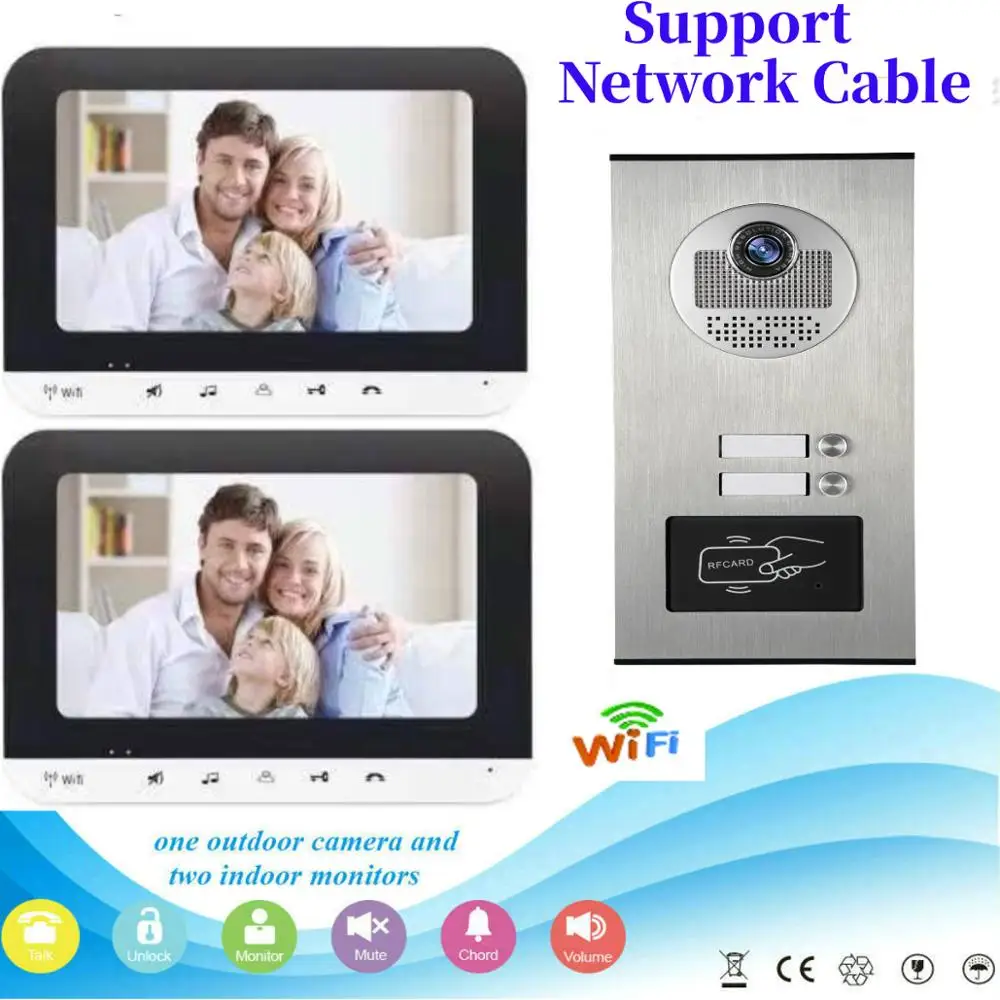 

APP Remote Unlock Network Cable Video Intercom 7inch Monitor WIFI Speake Phone Video Doorbell Intercom RFID Access IR Camera KIT