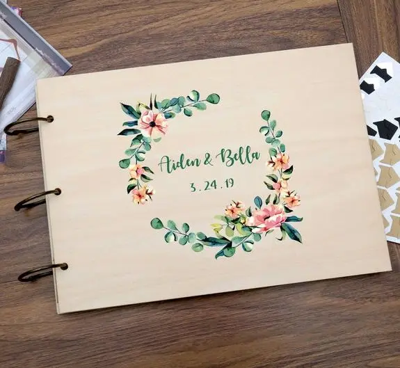 

Wooden Wedding Guest Book,Wreath Wooden Photo Album,Wooden wedding gifts,Wooden wedding Scrapbook,Printing Guest Book