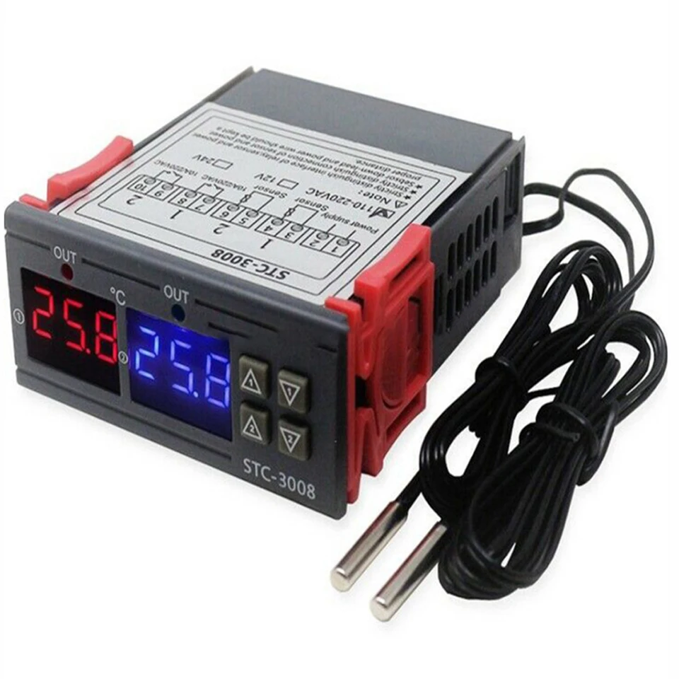 Temperature Controller STC-3008 High Precision 12V 24V 220V Digital Thermostat  Thermometer Sensor Hygrometer