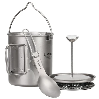 Lixada 750ml 티타늄 커피 컵 머그잔 프렌치 프레스 포트 커피 메이커 접이식 티타늄 스푼이 있는 야외 캠핑 요리 냄비 2022