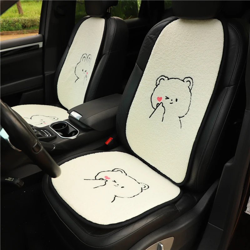 Car Front Seat Cover Cartoon Cute Bear Cushion Lamb Cashmere Plush Protector Accessories For girls For Bmw X3 Honda Civic Mazda