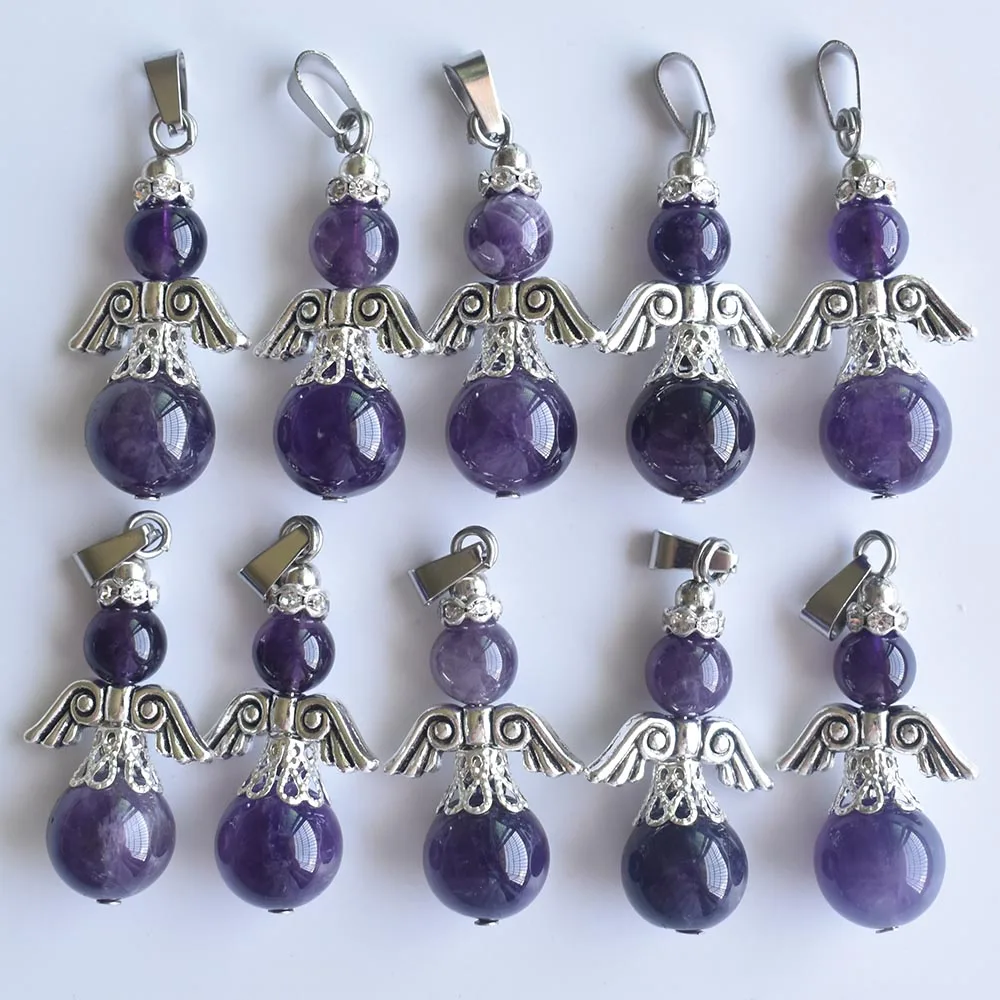 

Wholesale 10pcs/lot Fashion natural Amethysts angel shape Pendants for Necklace jewelry making free shipping