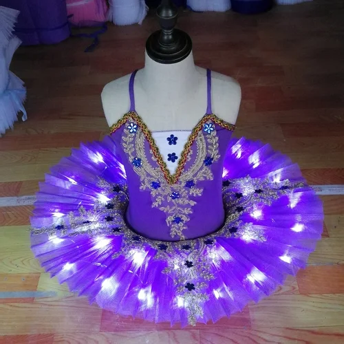 Imagen 2 del producto Ruoru falda de tutú de Ballet profesional para niños y niñas, Vestido de bailarina, disfraz de baile con tutú Led, Vestido de cisne para panqueques