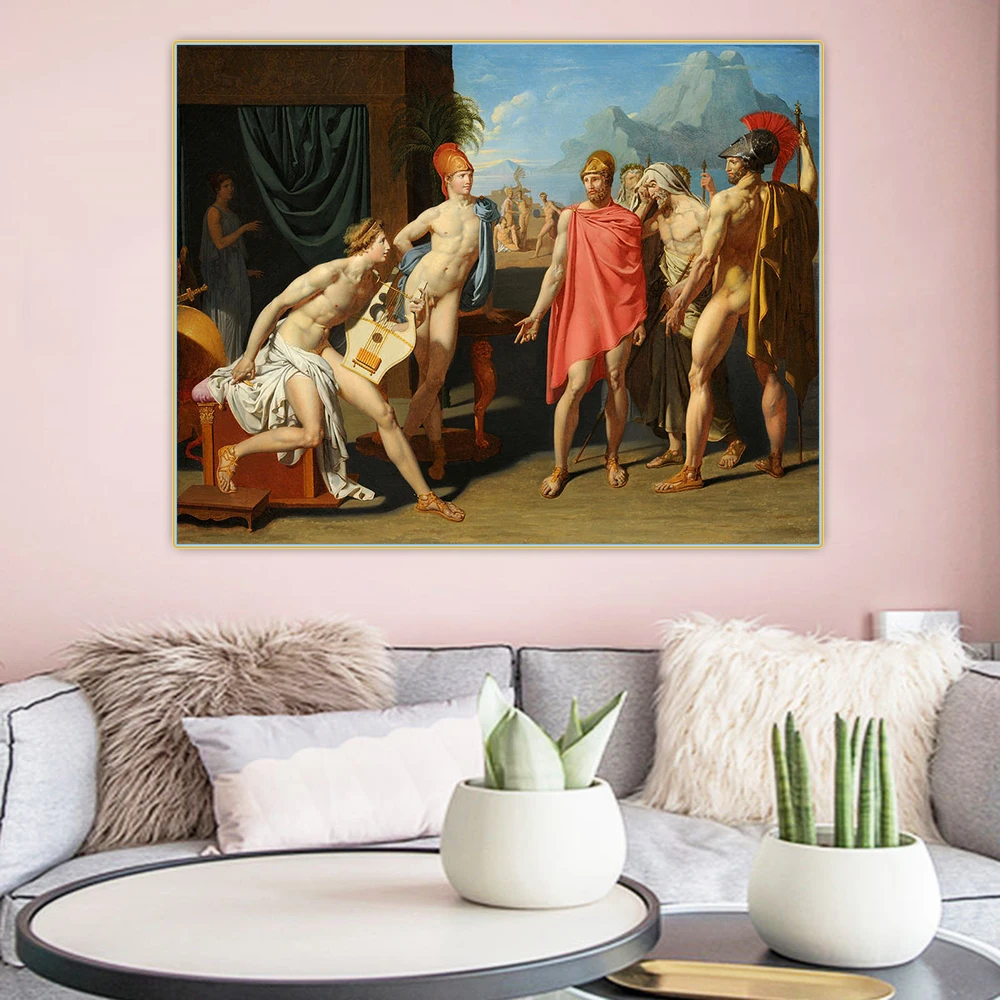Ingres-Peinture à l'huile sur toile "L'ambassadeur d'Agamemnon dans la tente d'Achilles", décoration murale pour la maison