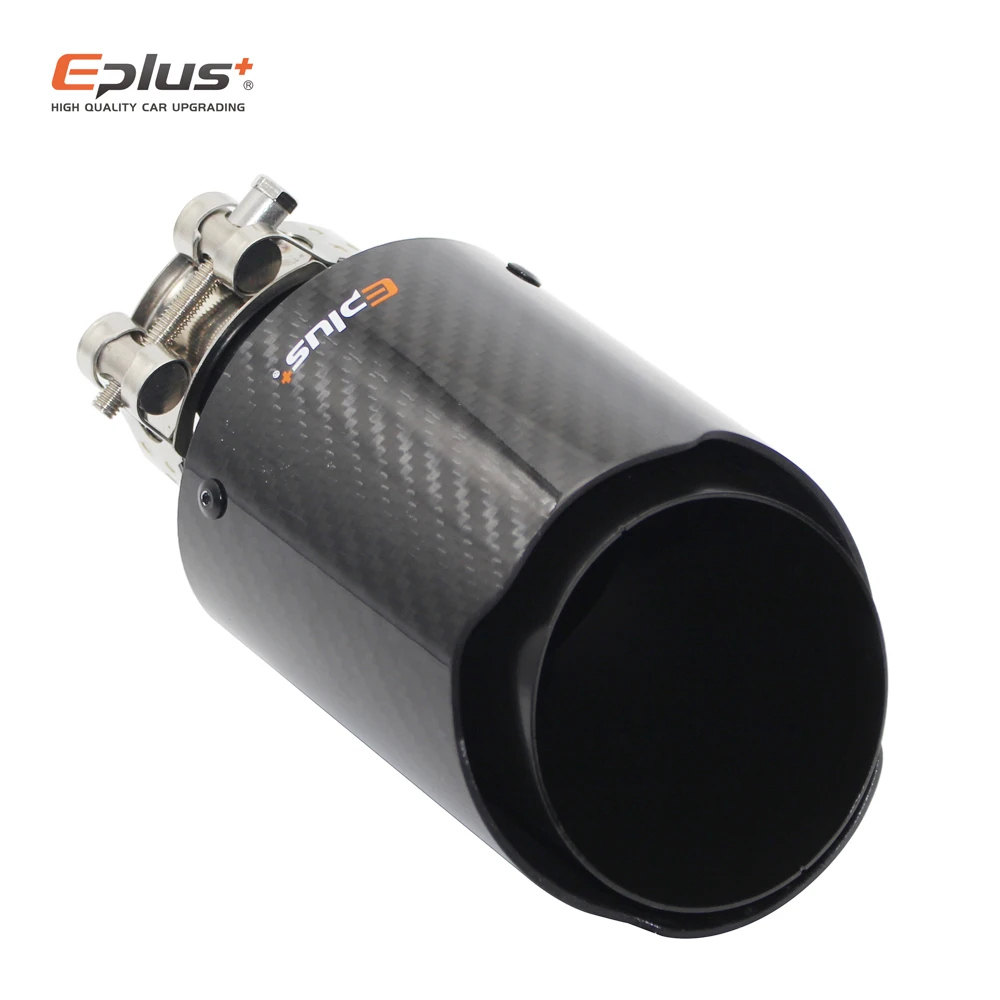 EPLUS Car Glossy Carbon Fiber Exhaust System Muffler Tip Universal Straight Stainless Black Mufflers Multi-Size For Akrapovic