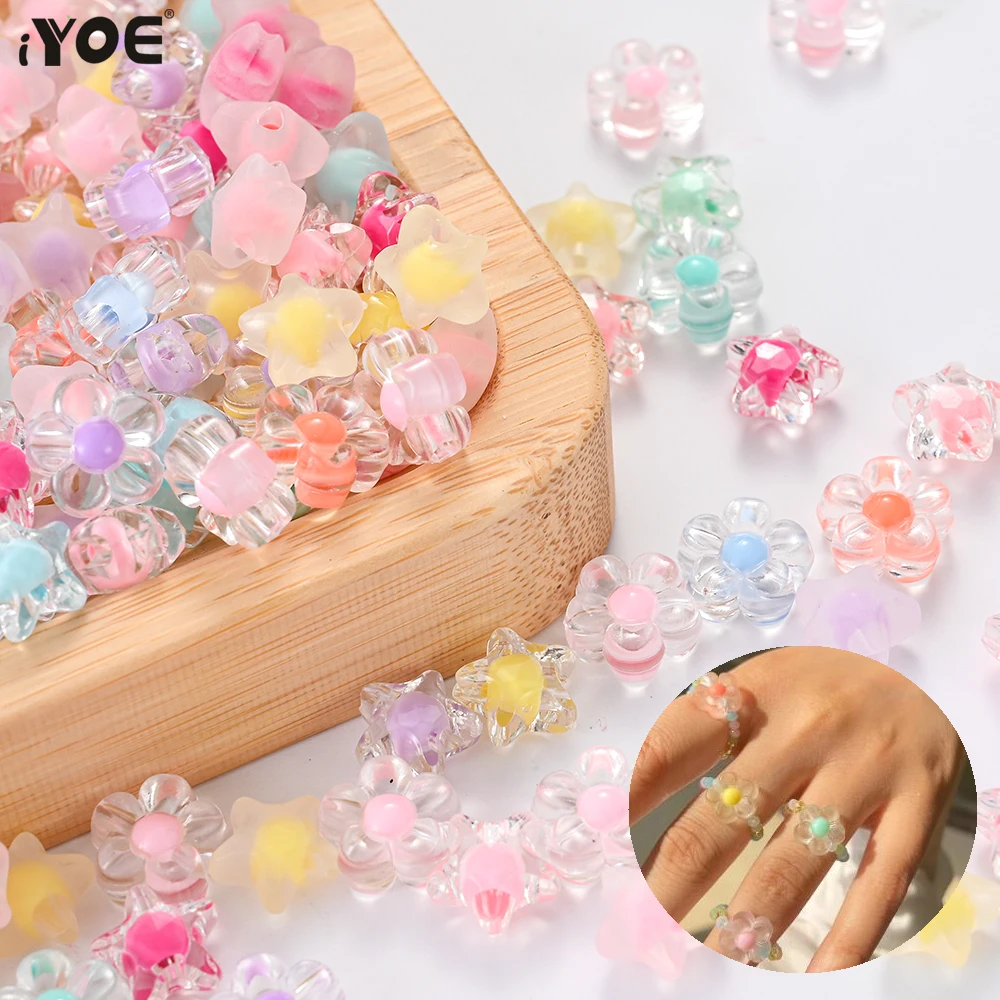 30/100/200Pcs Transport Acrylic Beads Loose Spacer Star Flower Jewelry Beads for Making Bracelet Necklace Girls DIY Supplies