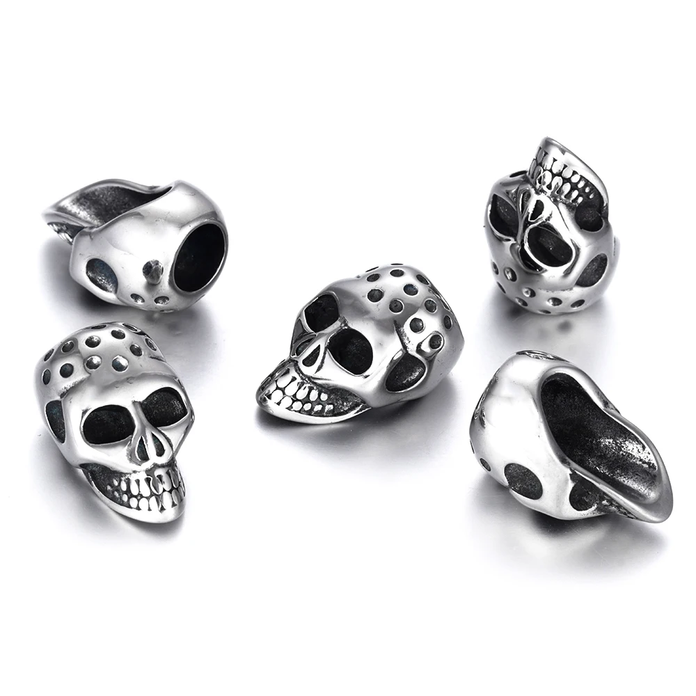 Stainless Steel Hole 6mm Paracord Knife Lanyard Beard Beads Large Slide Skull Charm Pendant DIY Making Handmade Bracelet