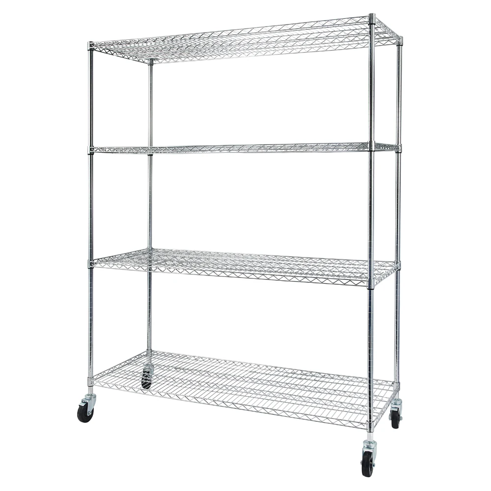 

Adjustable 4-Tier Steel Wire Shelving Unit Heavy Duty Storage Rack Stand with 4" Wheels Easy Assemble 150x60x180CM [US-Stock]