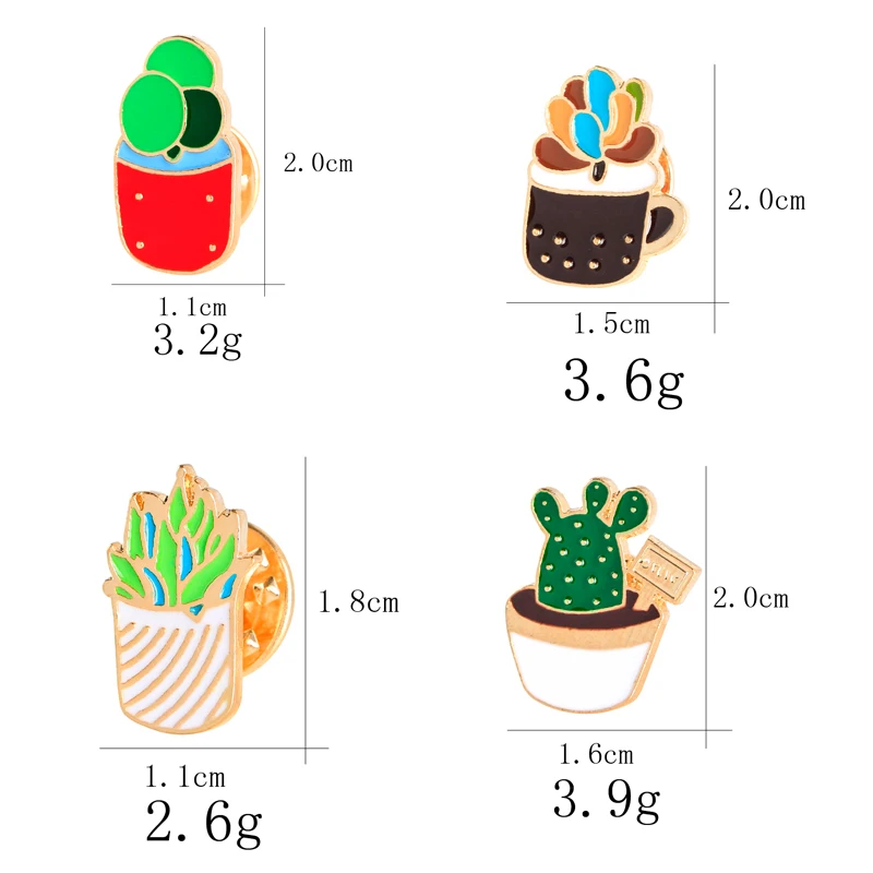 4PC Hot Fashion Cactus Enamel Pins Brooches Summer Colorful Succulent Potted Plants Brooch Women Bag Lapel Pins Jewelry