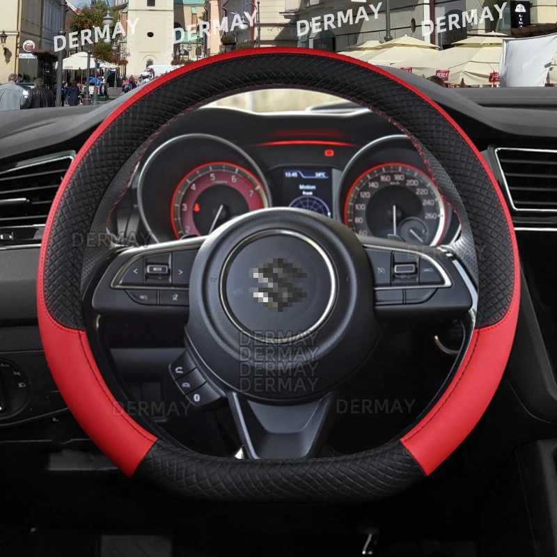 for Suzuki Swift DERMAY Car Steering Wheel Cover PU Leather Embossed design Non-slip Sport Auto Accessories Fast Shipping