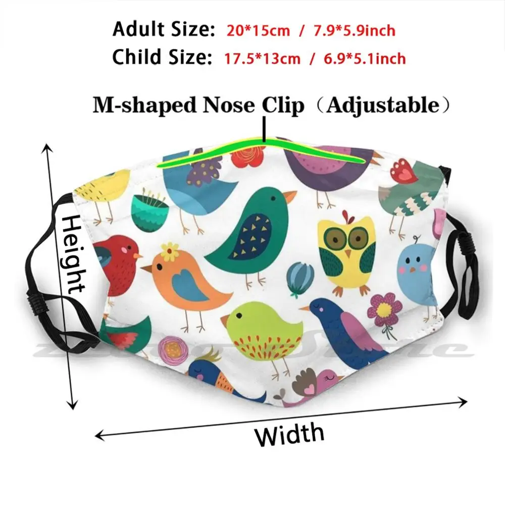 Everybirdy Pattern Mask Cloth Washable DIY Filter Pm2.5 Adult Kids Supplies Tools Bird Parrots Lovebird Cockatiel