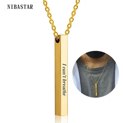 Silver/Gold Stainless Steel Four Sides Engraving Name Square Pendant Couple Necklaces  For Women Men