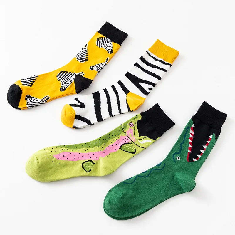 New Cotton Unisex Men Women Socks Funny Animals Zebra Crocodile Shark Wolf Man And Woman Short Sock Christmas Gift Harajuku Sox