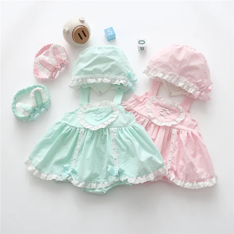 Summer Newborn Baby Girl Dress Sleeveless Cute Lace Girls Dresses & Hat Princess Infant Outfits