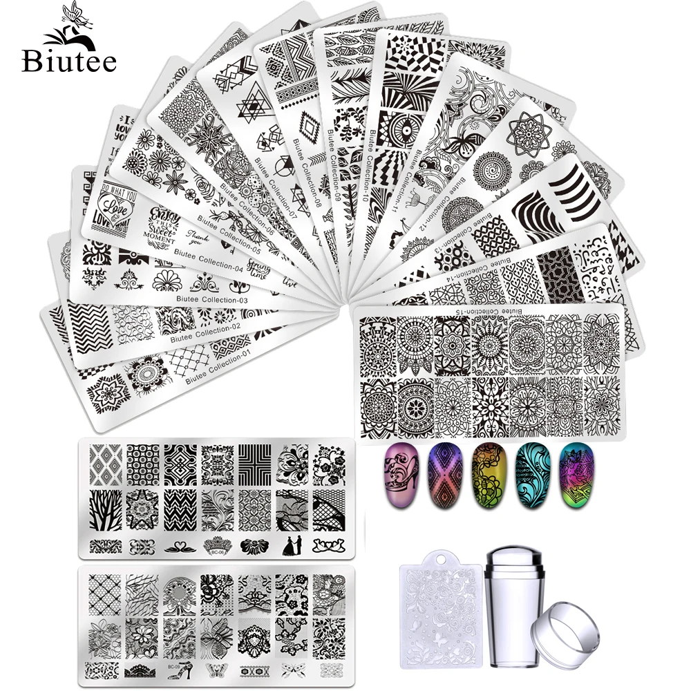 Biutee 12*6cm Nail Art Templates Stamping Plate Design Flower Animal Glass Temperature  Lace Stamp Templates lates Image