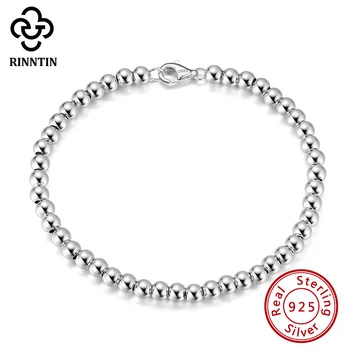 Rinntin 925 sterling silver 4mm bead ball wire chain bracelet for women men fashion handmade bracelets hand jewelry SB103