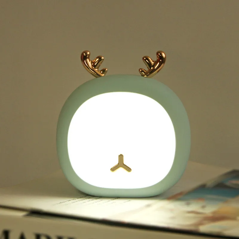 Luz LED nocturna creativa con carga USB, lámpara de conejo bonita, luz de mesa de alce regulable táctil, lámpara de noche para dormitorio de bebé y niño, regalo de Navidad