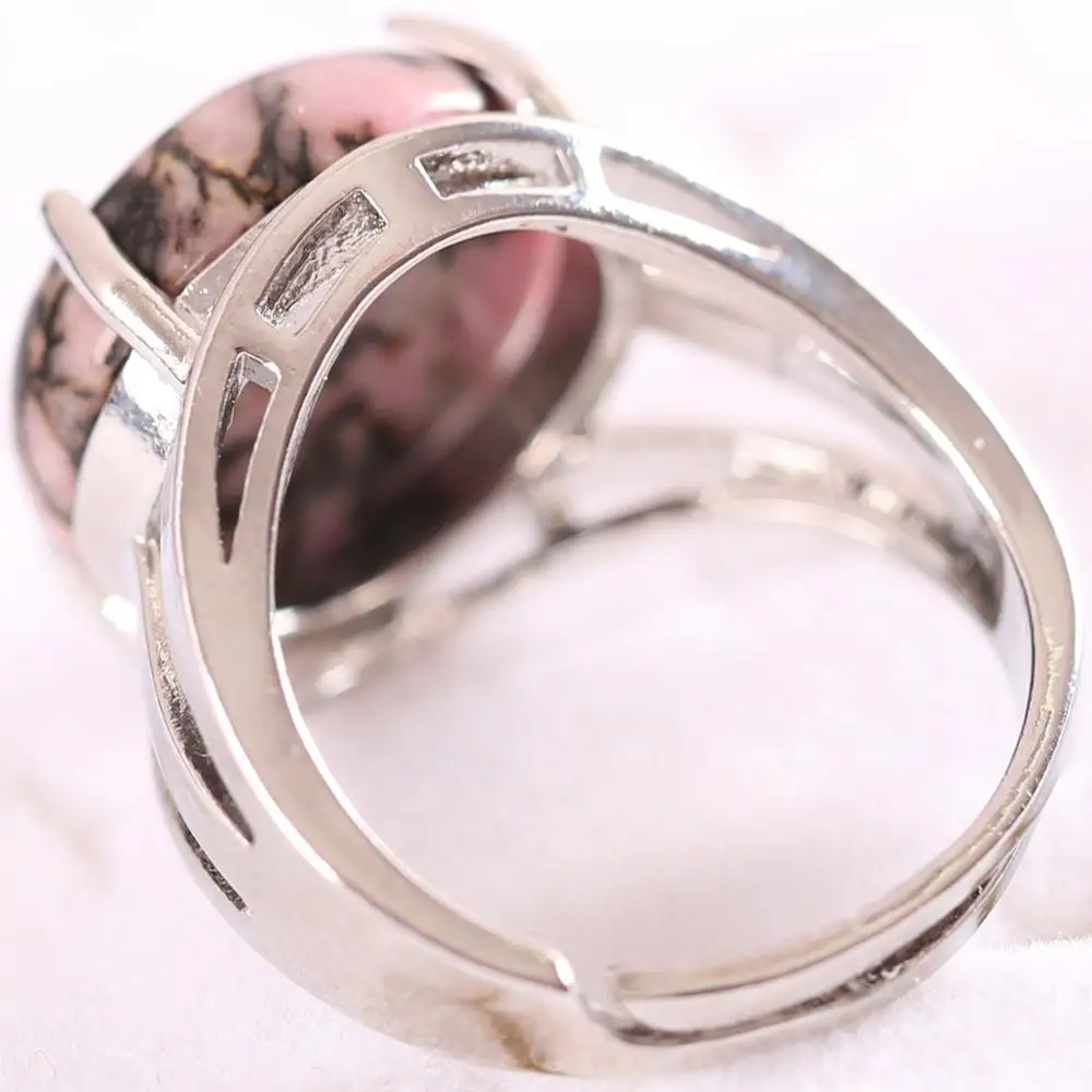 1 sztuk czerwony karneol pierścień dla kobiet regulowany kamień naturalny okrągły CAB Cabochon zielony awenturyn koraliki różowy Rhodonite Ring Finger — zdjęcie 5