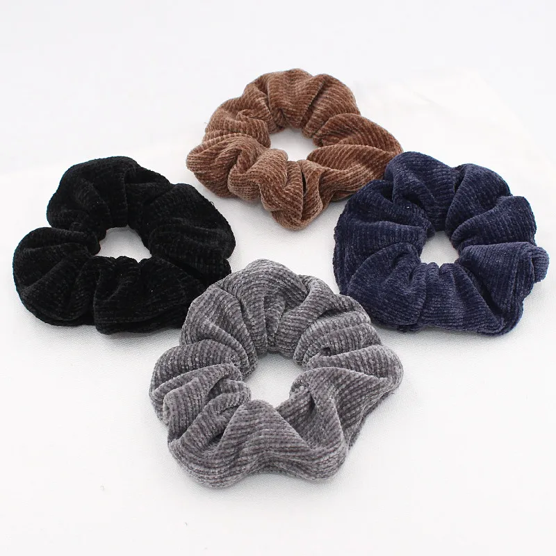 Fashion Chenille Knitted Hair Scrunchies Big Solid Stripped Head Band Winter Warm Hair Tie Ponytail Holder For Long Thick Hair