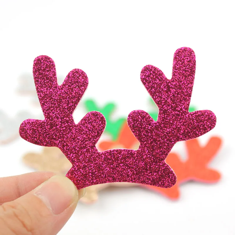 20Pcs 7.5*5.5cm Glitter Christmas antlers shiny Padded Appliques For Clothes Craft Sewing Supplies DIY Hair Clip Accessories