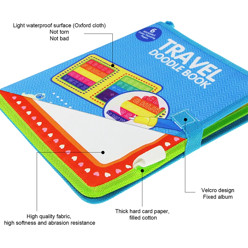 Livro de desenho para viagem educacional, portátil, água, livro, caneta para desenho, letra, tempo, memória, pintura, placa para colorir, brinquedos