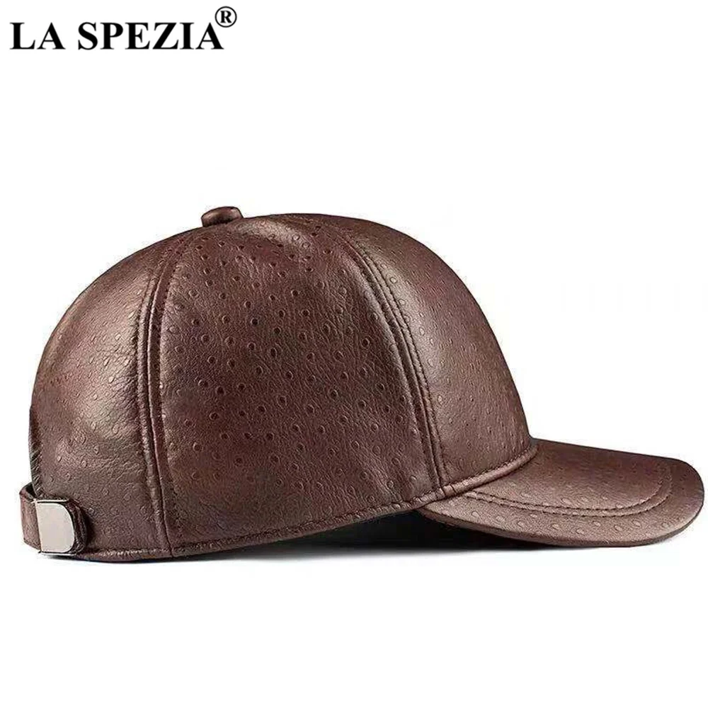 LA SPEZIA Baseball Cap Sheepskin Genuine Leather Hats for Men Brown Black High Quality Real Leather Mens Brand Winter Hat