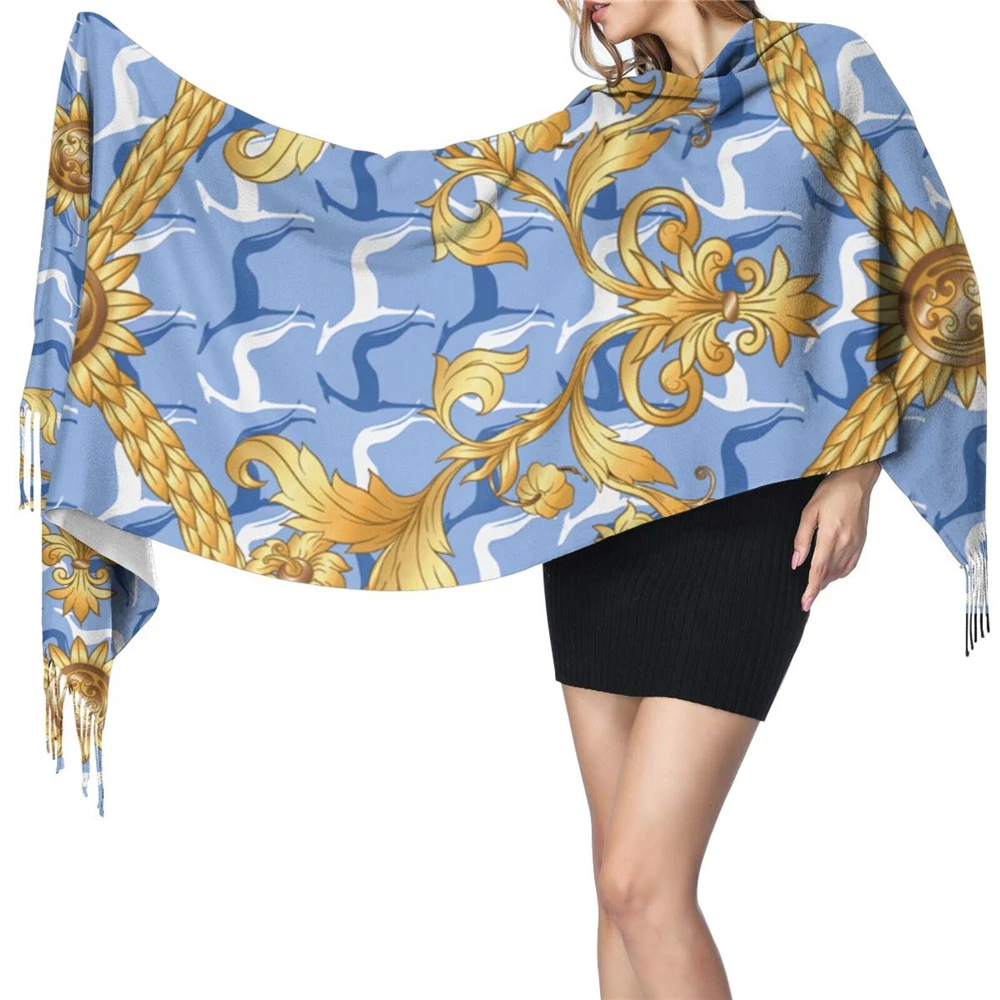 WHEREISART Winter Scarf Women Greyhound Prints Warm Soft Women's Scarves 2021 Luxury Golden Femme Tassel Female Foulard Bufandas