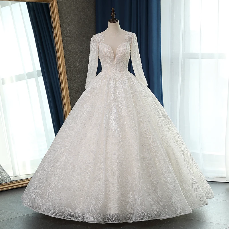 Vestido De novia De encaje De manga larga, talla grande, personalizado, 2020