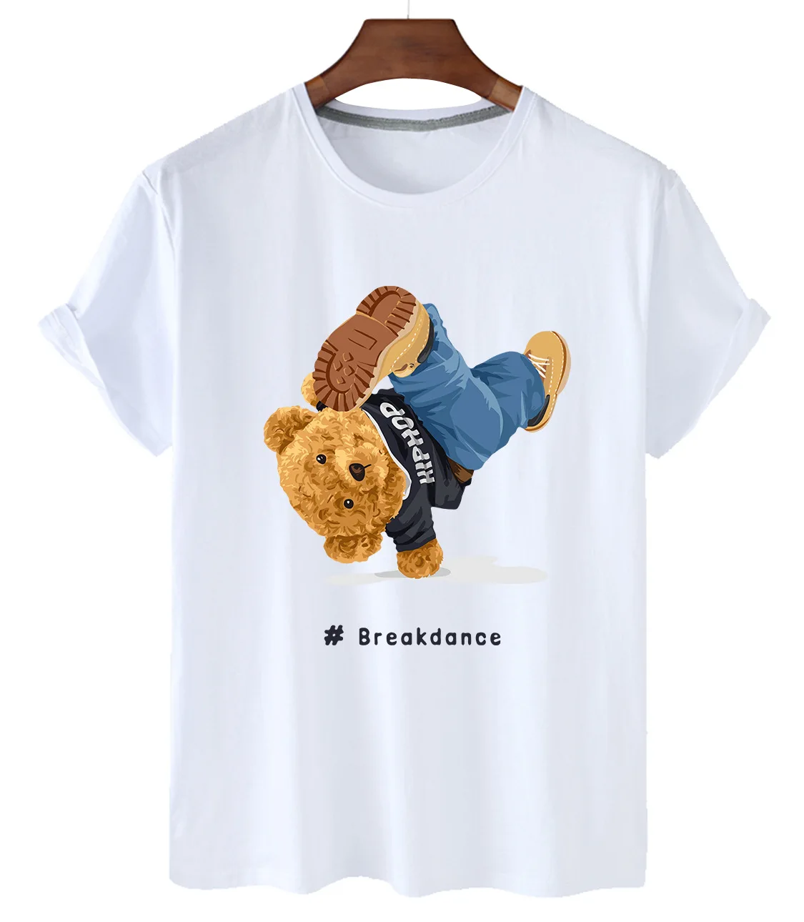 

High Quality Hip-hop Bear Print Short Sleeve O-neck Loose 100% Cotton T-shirt For Ladies Plus Size T-shirt For Men And Women 3xl