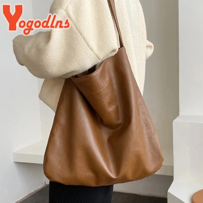 Yogodlns Vintage Women Tote Bag Large Capacity Shoulder Bag Soft PU Leather Handbag and Purse Designer Lady Armpit Bag Purse sac