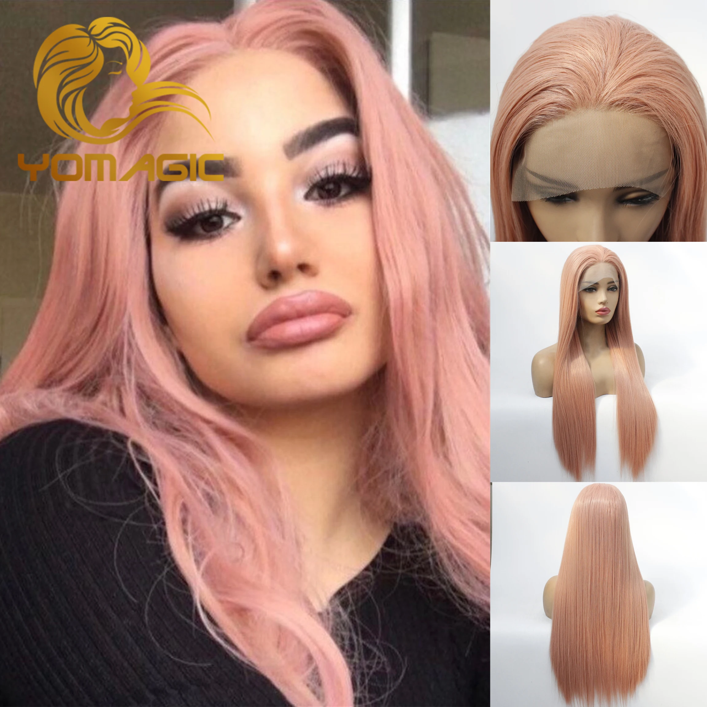 

Yomagic Pink Synthetic 13X3 Lace Front Wigs With Baby Hair Straight Heat Resistant Lace Wigs For Women Pre Plucked